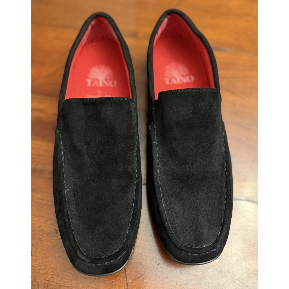 Tayno "Mirp" Men's Black Suede‎ Driving Loafers Slip On Shoes Red Lining Size 9